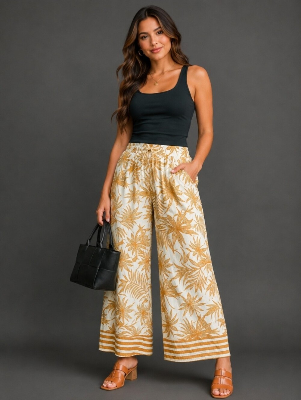 NEW!! Umgee Full Size Tropical Print Wide Leg Pants, NWT
